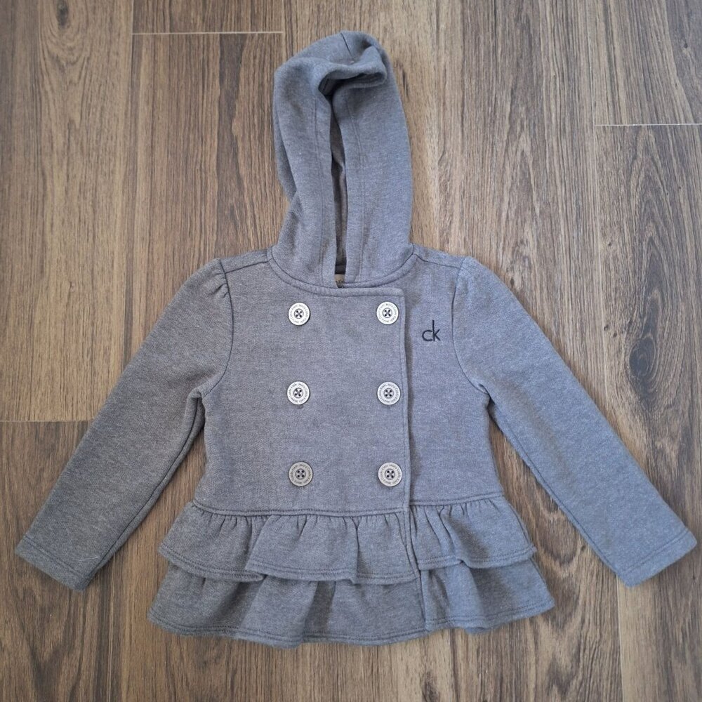 💙 Calvin Klein Jeans Girls Double Breasted Jacket Size 2T Preppy Fall Warm Ruff